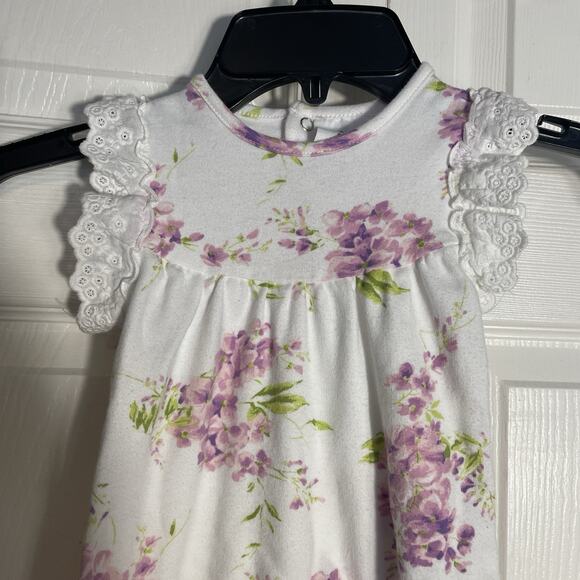 Laura Ashley Romper Baby 12 Mos White Floral Lace Ruffle Cotton One Piece Snaps - Picture 2 of 5